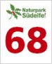 Logo des Naturparks Südeifel mit roter Zahl 68 auf weißem Hintergrund. Logo des Naturparks Südeifel mit roter Zahl 68 auf weißem Hintergrund.
