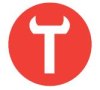 Red round symbol with a white T-shaped sign in the middle, reminiscent of a wrench. Red round symbol with a white T-shaped sign in the middle, reminiscent of a wrench.