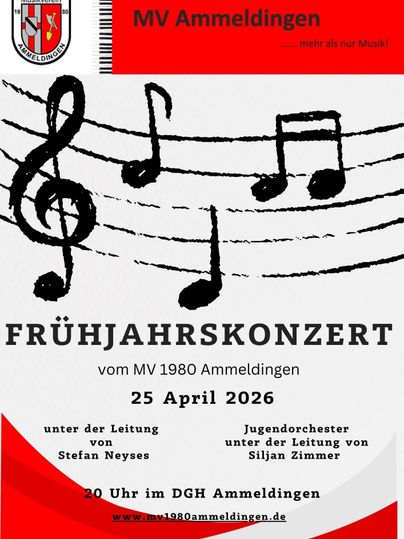 Ein Flyer für ein Konzert mit dem Kirchenchor Neuerburg und Müller’s Musikanten. Das Event findet am 4. Mai 2024 um 19.00 Uhr in Ammeldingen statt.
