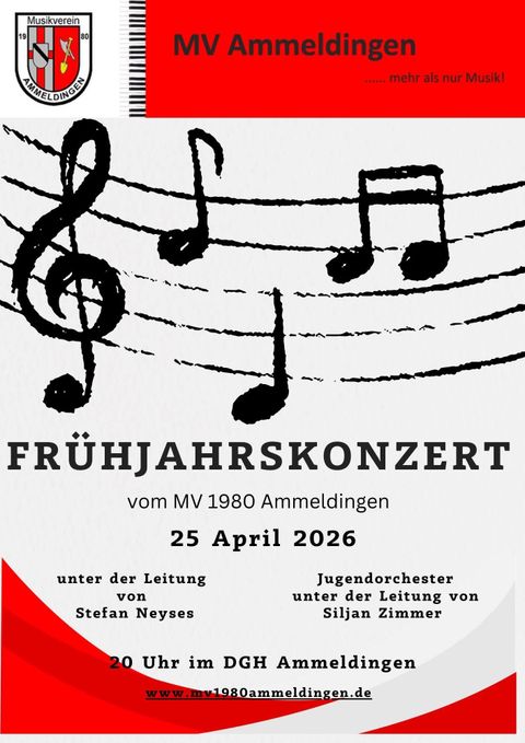 Ein Flyer für ein Konzert mit dem Kirchenchor Neuerburg und Müller’s Musikanten. Das Event findet am 4. Mai 2024 um 19.00 Uhr in Ammeldingen statt.