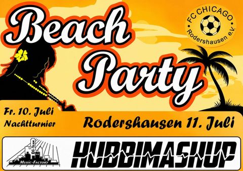 Eine lebhafte Strandparty mit Cocktails und Sangria in Rodershausen. Das Event findet am 12. Juli statt und lädt zum Feiern nach der Arbeit ein.