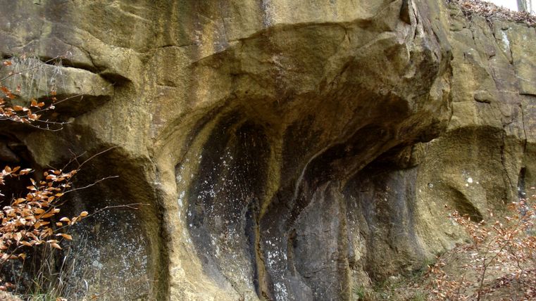 Felsformation in den Mühlsteinbrüchen am Ferschweiler Plateau.