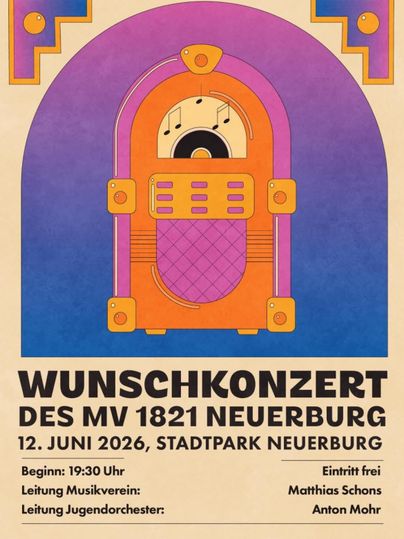 A poster for the annual concert of the music club Neuerauburg, taking place on November 23, 2024, in the town hall. The title of the concert is "On the High Seas" and admission is free.