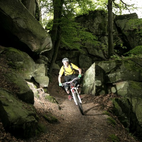 Mountainbiker im Felsenland S&uuml;deifel nahe der Teufelsschlucht , &copy; Marcus Lutz