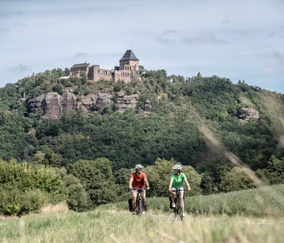 Cyclist at Nideggen Castle, © Eifel Tourismus GmbH, Dennis Stratmann