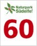 Zuid-Eifel natuurpark logo met rood nummer 60 en groene letters, versierd met een bladmotief.