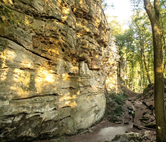 Steep red sandstone cliffs in the Devil's Gorge, Felsenweg 6, © Eifel Tourismus GmbH, D. Ketz