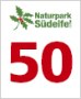 Logo van het natuurpark Zuid-Eifel met een groen blad en het getal 50 in rood eronder.